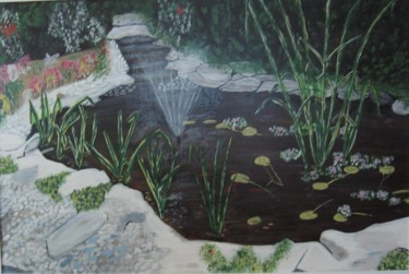 Painting titled "Jardin d'eau" by Claude Gascon, Original Artwork, Acrylic