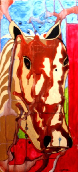 Painting titled "Tête de cheval" by Claude Gascon, Original Artwork, Acrylic