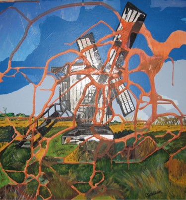 Painting titled "Le moulin du temps" by Claude Gascon, Original Artwork, Acrylic