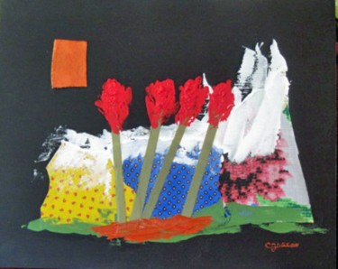 Malerei mit dem Titel "Floriades 1992 # 5" von Claude Gascon, Original-Kunstwerk, Collagen