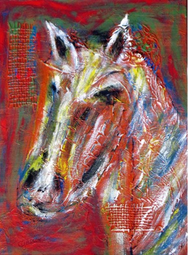 Painting titled "Cheval de feu" by Claude Gascon, Original Artwork, Acrylic Mounted on Wood Stretcher frame