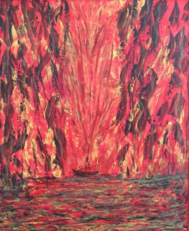 Painting titled "mer-en-feu" by Claude Gascon, Original Artwork, Acrylic