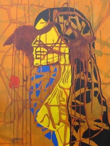 Painting titled "La femme jaune" by Claude Gascon, Original Artwork, Acrylic