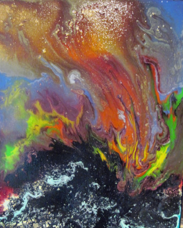 Pittura intitolato "Éruption 2" da Claude Gascon, Opera d'arte originale, Pittura di vetro colorato Montato su Telaio per ba…