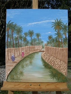 Peinture intitulée "DANS L'OASIS" par Corinne Gayraud, Œuvre d'art originale, Huile