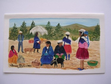 Peinture intitulée "LE MARCHE AUX COCHO…" par Corinne Gayraud, Œuvre d'art originale, Huile