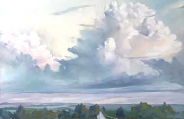 Painting titled "wisconsin-clouds.jpg" by Caitlin Olson, Original Artwork, Oil Mounted on Wood Stretcher frame