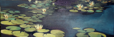 Painting titled "Lilypads" by Caitlin Olson, Original Artwork, Oil Mounted on Wood Stretcher frame