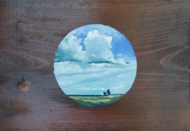 Schilderij getiteld "Circle Clouds 1" door Caitlin Olson, Origineel Kunstwerk, Olie