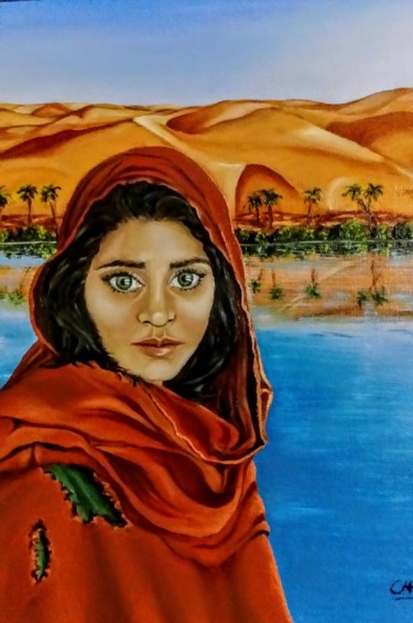 Schilderij getiteld "Sáhara" door María Rosario Aladro Loza, Origineel Kunstwerk, Olie Gemonteerd op Houten paneel