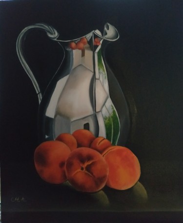 Painting titled "Bodegón" by María Rosario Aladro Loza, Original Artwork, Oil Mounted on Wood Panel