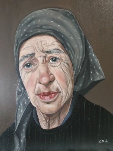 Painting titled "Campesina" by María Rosario Aladro Loza, Original Artwork, Oil Mounted on Wood Panel