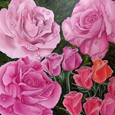 Pintura titulada "Rocío en la rosaleda" por María Rosario Aladro Loza, Obra de arte original, Oleo