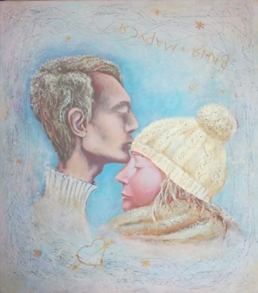 Painting titled "First snow" by Zhenya Chetverugina (Zhenya Che), Original Artwork, Acrylic Mounted on Wood Stretcher frame