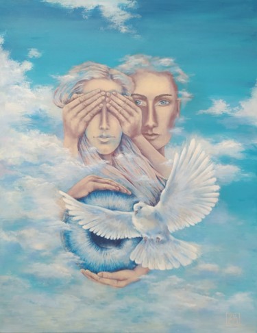 Peinture intitulée "Guardians of the sky" par Zhenya Chetverugina (Zhenya Che), Œuvre d'art originale, Acrylique