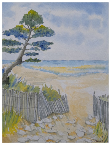 Peinture intitulée "Le chemin des dunes" par Christel Bous Legent, Œuvre d'art originale, Aquarelle