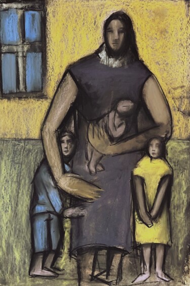 Peinture intitulée "“Mother of many chi…" par Levan Chabukiani, Œuvre d'art originale, Pastel