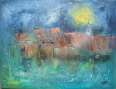 Peinture intitulée "Village lacustre" par Chachapeala, Œuvre d'art originale