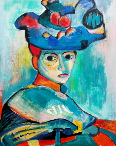 Peinture intitulée "la femme en chapeau" par Chachapeala, Œuvre d'art originale, Acrylique