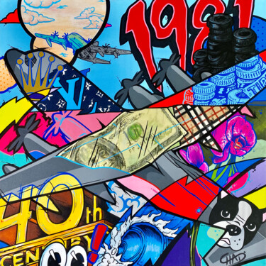 Painting titled "1981" by Chad Carothers (Chad Cantcolor), Original Artwork, Acrylic Mounted on Wood Stretcher frame