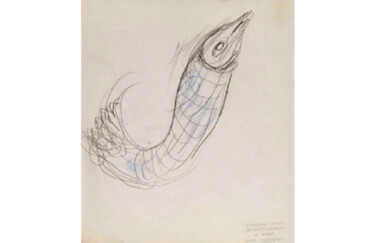 Drawing titled "Poisson (Fish)" by Chagall, Original Artwork, Graphite