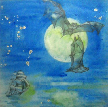Dibujo titulada "Ночной полёт" por Анна Чаговец, Obra de arte original, Lápiz