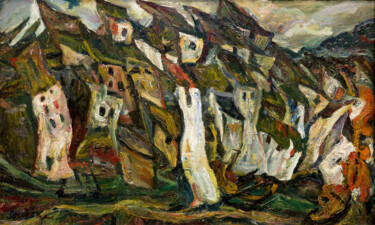 Malerei mit dem Titel "Les maisons" von Chaïm Soutine, Original-Kunstwerk, Öl