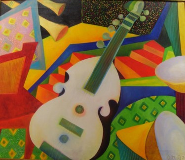 Картина под названием "The musician" - Chaitali Chatterjee, Подлинное произведение искусства, Масло