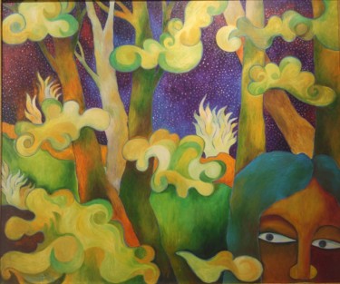 Painting titled "In the woods" by Chaitali Chatterjee, Original Artwork, Oil