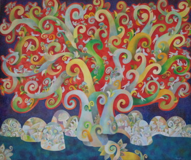 Painting titled "Silver Birds" by Chaitali Chatterjee, Original Artwork, Oil