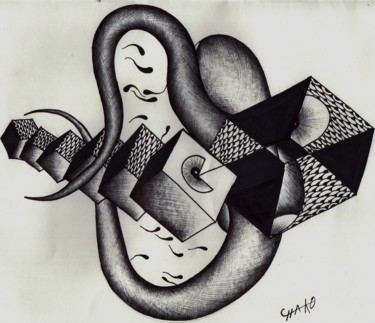 Tekening getiteld "Voyeurismo" door Chako Ojo, Origineel Kunstwerk, Balpen