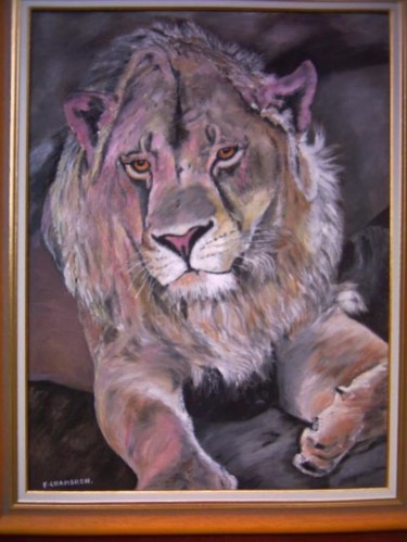 Peinture intitulée "Le lion pépère" par Françoise Chambron, Œuvre d'art originale