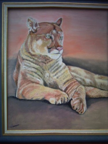 Peinture intitulée "La lionne sereine" par Françoise Chambron, Œuvre d'art originale