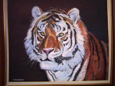 Peinture intitulée "Tigre dans la nuit" par Françoise Chambron, Œuvre d'art originale