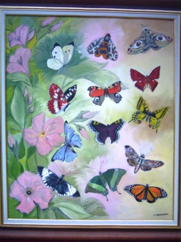Painting titled "Papillons en vrac" by Françoise Chambron, Original Artwork