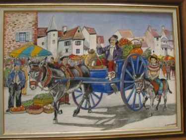 Peinture intitulée "Marché rural d'antan" par Françoise Chambron, Œuvre d'art originale