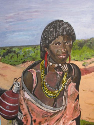 Painting titled "L'Ethiopienne" by Françoise Chambron, Original Artwork, Oil