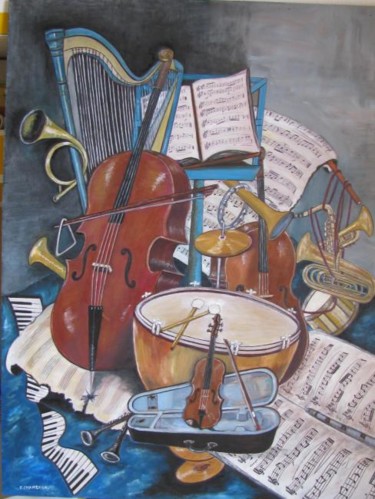 Painting titled "Bouquet instrumental" by Françoise Chambron, Original Artwork, Oil