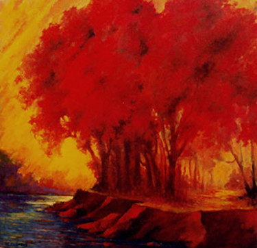 Peinture intitulée "Les arbres rouges.j…" par Jjchambry, Œuvre d'art originale