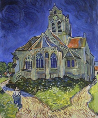 Peinture intitulée "Eglise d'Auvers - h…" par Michel Champion, Œuvre d'art originale, Huile