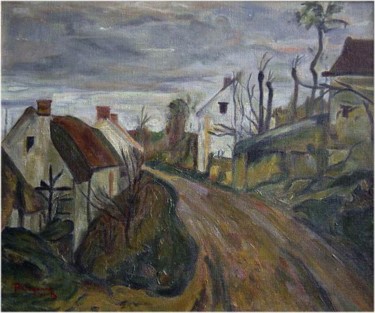 Peinture intitulée "Rue du village d'Au…" par Michel Champion, Œuvre d'art originale, Huile