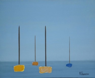 Peinture intitulée "voiliers au mouilla…" par Michel Champion, Œuvre d'art originale, Huile