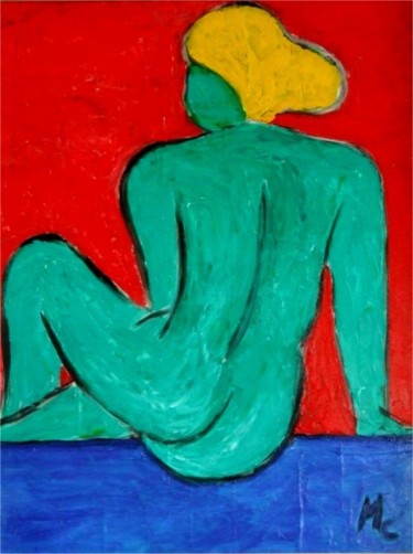 Peinture intitulée "Nu sur font rouge -…" par Michel Champion, Œuvre d'art originale, Huile