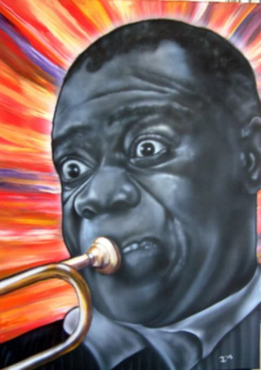 Schilderij getiteld "Louis Armstrong Jaz…" door Johan De Champs, Origineel Kunstwerk, Acryl