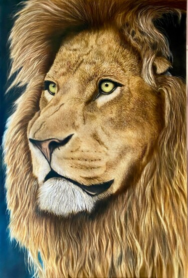 Painting titled "Big Lion" by Johan De Champs, Original Artwork, Acrylic