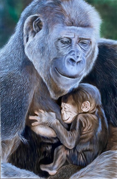 Pintura intitulada "Motherly Love" por Johan De Champs, Obras de arte originais, Óleo
