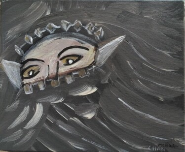 Painting titled "Mask" by Chan Mengal, Original Artwork, Acrylic Mounted on Wood Stretcher frame