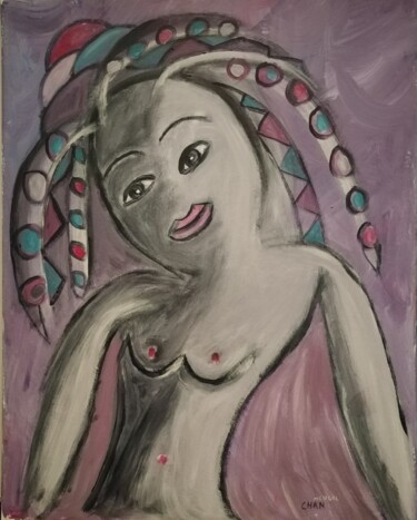 Painting titled "La nymphe" by Chan Mengal, Original Artwork, Acrylic Mounted on Wood Stretcher frame