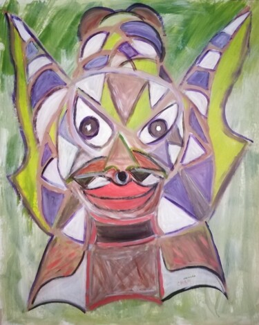 Malerei mit dem Titel "Homme tribal" von Chan Mengal, Original-Kunstwerk, Acryl