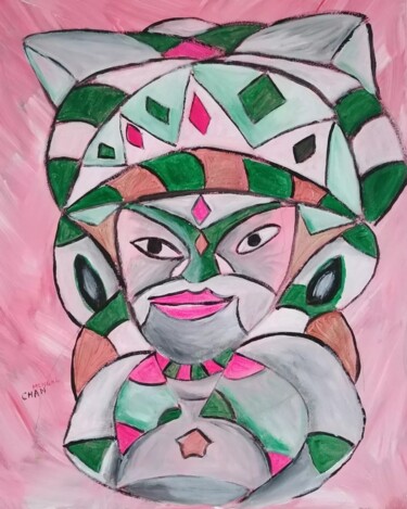 Painting titled "Divinité" by Chan Mengal, Original Artwork, Acrylic Mounted on artwork_cat.